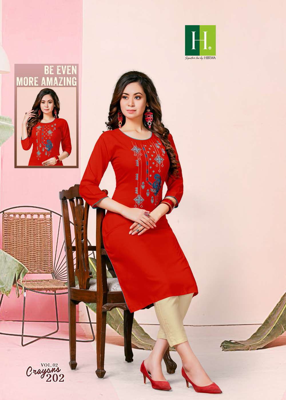 Hirwa Crayons Latest Designer Ethnic Wear Rayon Designer Kurti Collection